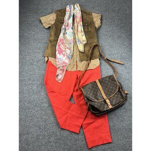 Lauren Ralph Lauren Linen Shirt Womens XL Tan Button Up Short Sleeve Tunic NWT